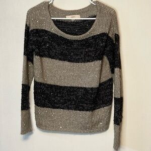 Ann Taylor LOFT Sweater Womens Small Striped Embellished Wool Blend Pullover.